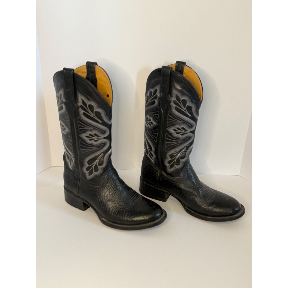 Ferrini Boots Mens MADE IN MX Blk Buffalo Calf Skin Western Cowboy 9 EE 1145304